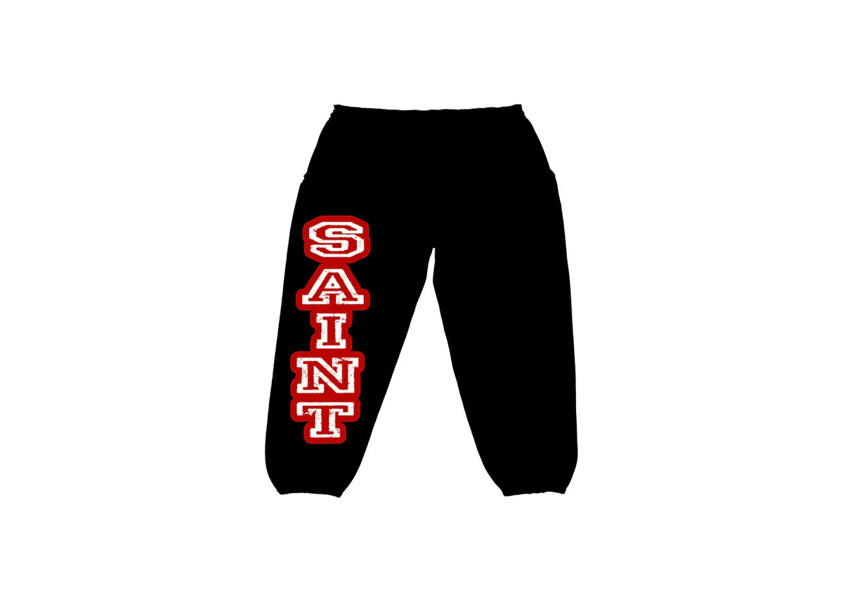 Saint Vanity Black & Red Varsity Sweats featuring bold &