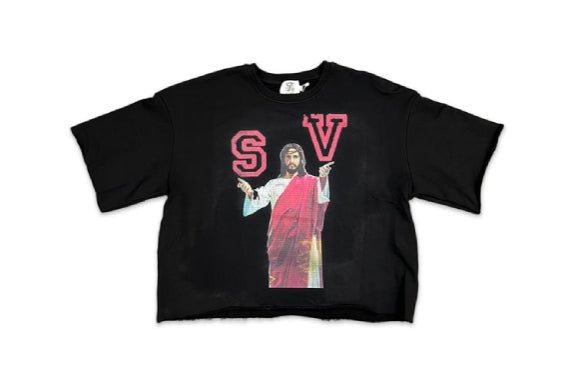 Saint Vanity Jesus Cropped Sweater Shirt Black
