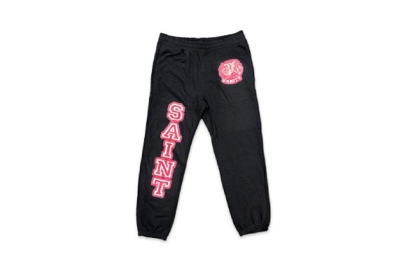 Saint Vanity Logo Sweatpants Black &amp; Red featuring bold graphics on a stylish black background.