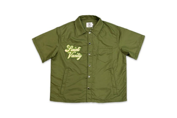 Saint Vanity Nylon Button Zip Up Shirt Olive