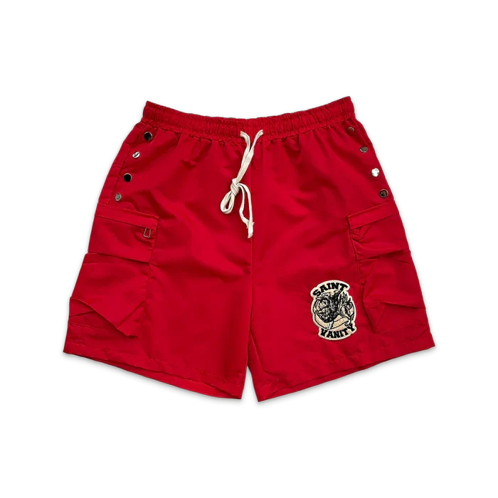 Saint Vanity Logo Cargo Nylon Shorts Red