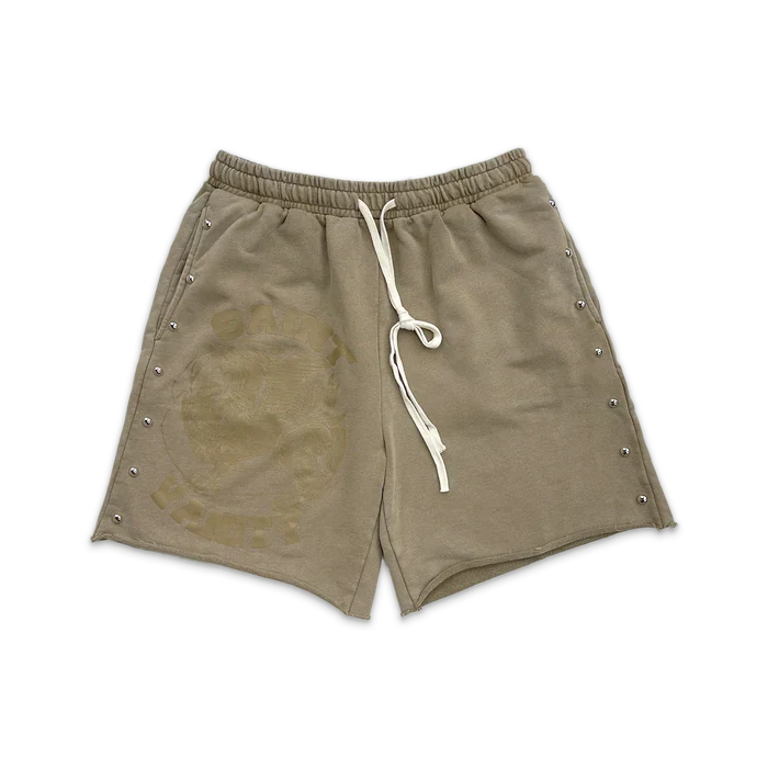 Saint Vanity Terry Studded Logo Shorts Sand